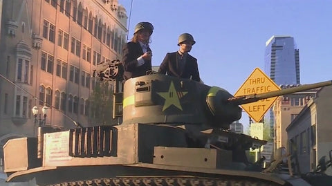 Teen Drives WWII Tank to Prom Escorted by Flaming Bagpipe Unipiper Dressed As Darth Vader